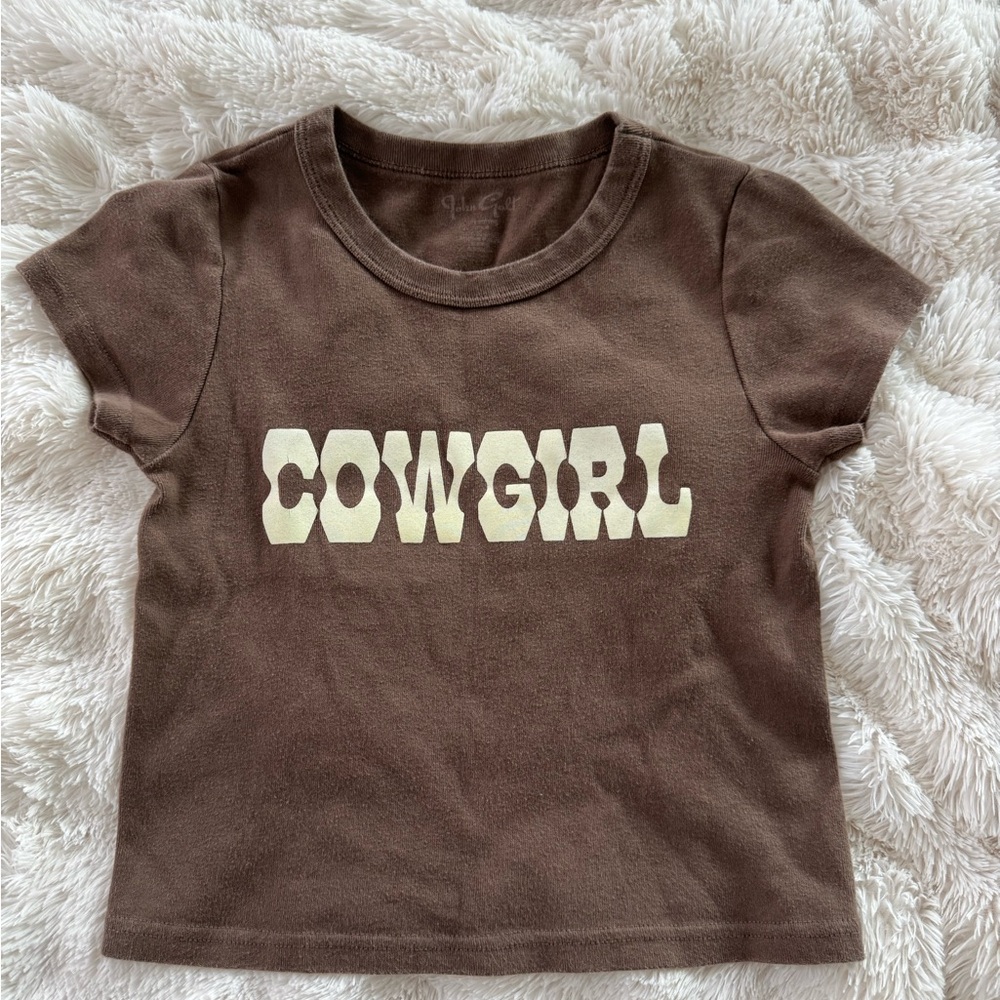 Brandy Melville John Galt “COWGIRL” brown baby tee